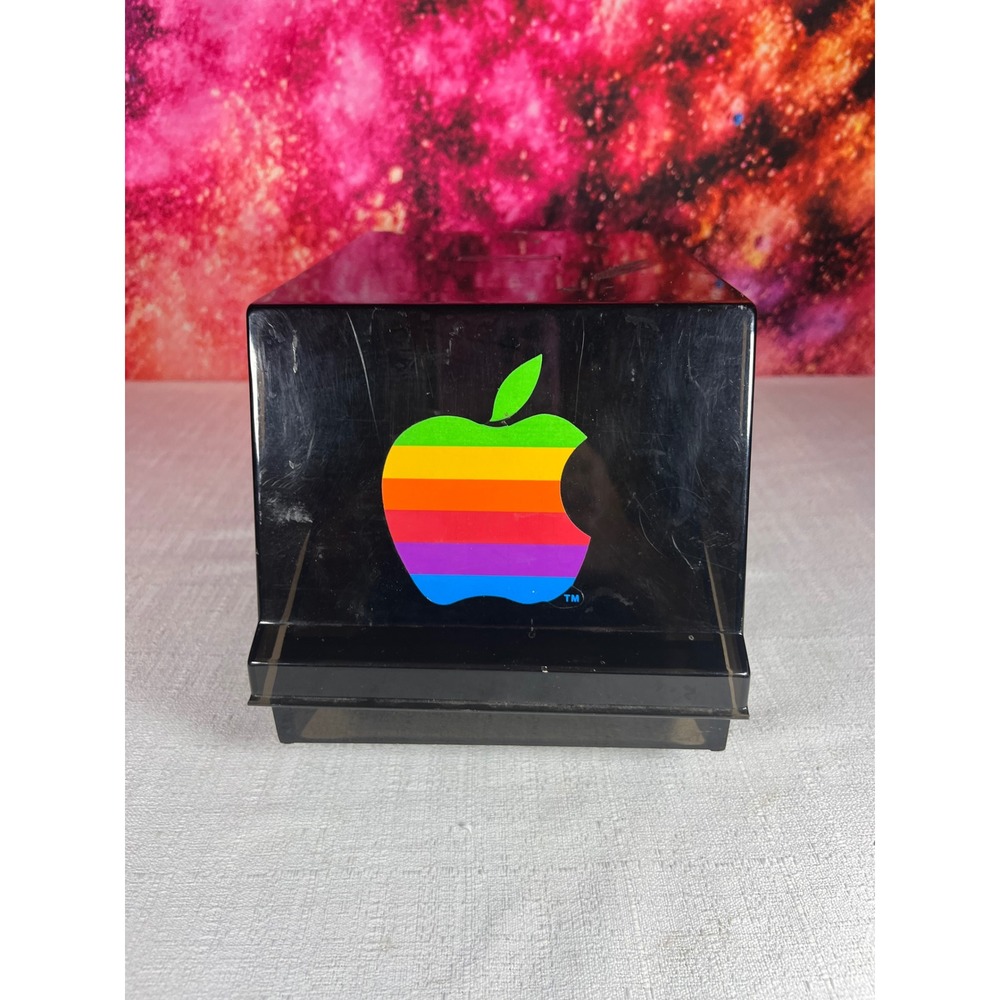 Vintage Apple Computer Rainbow Logo Floppy Disk Storage Box Smoked Black Plastic